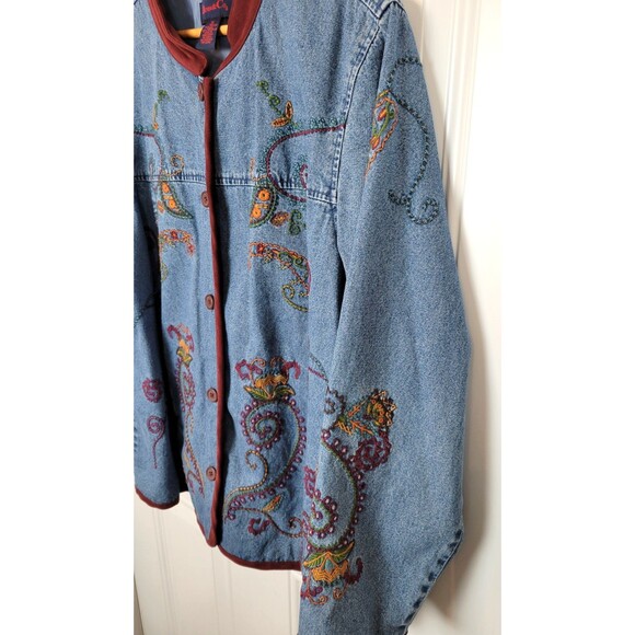 Denim & Co Plus Size Embroidered Denim Jacket Size 1X - Picture 4 of 6